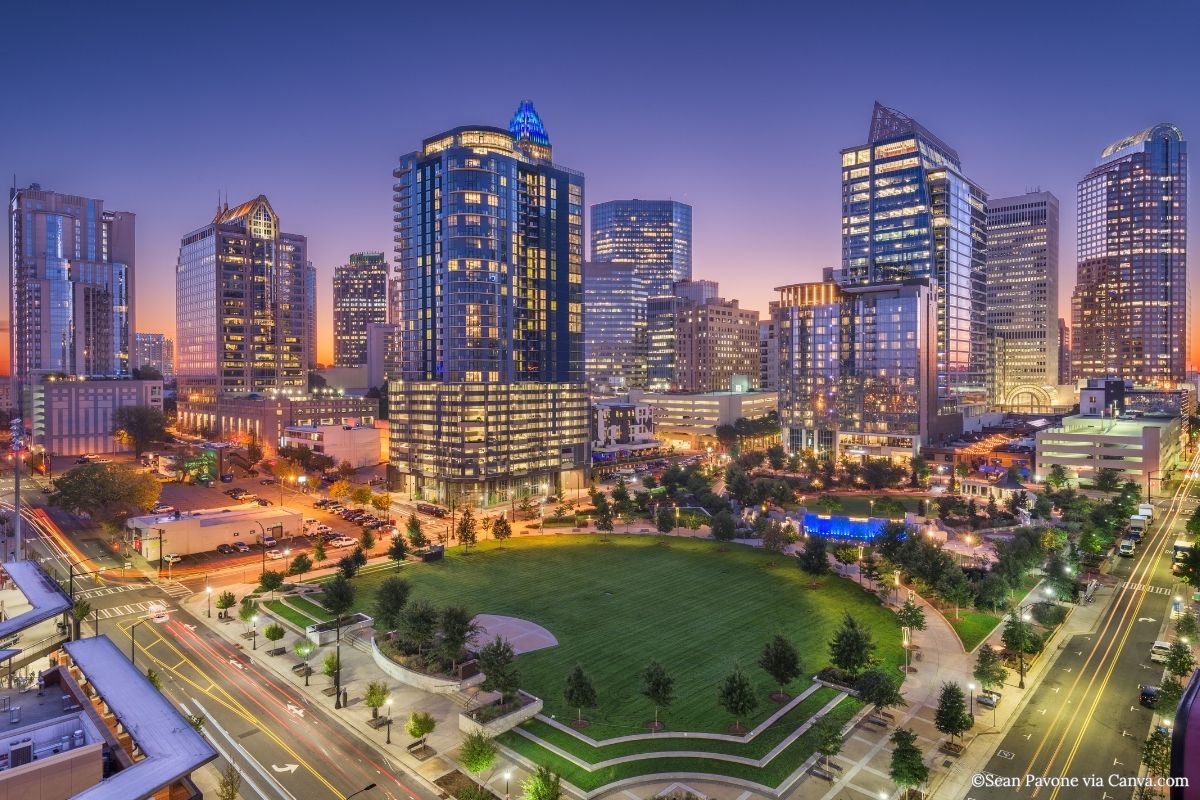 Charlotte skyline at dusk