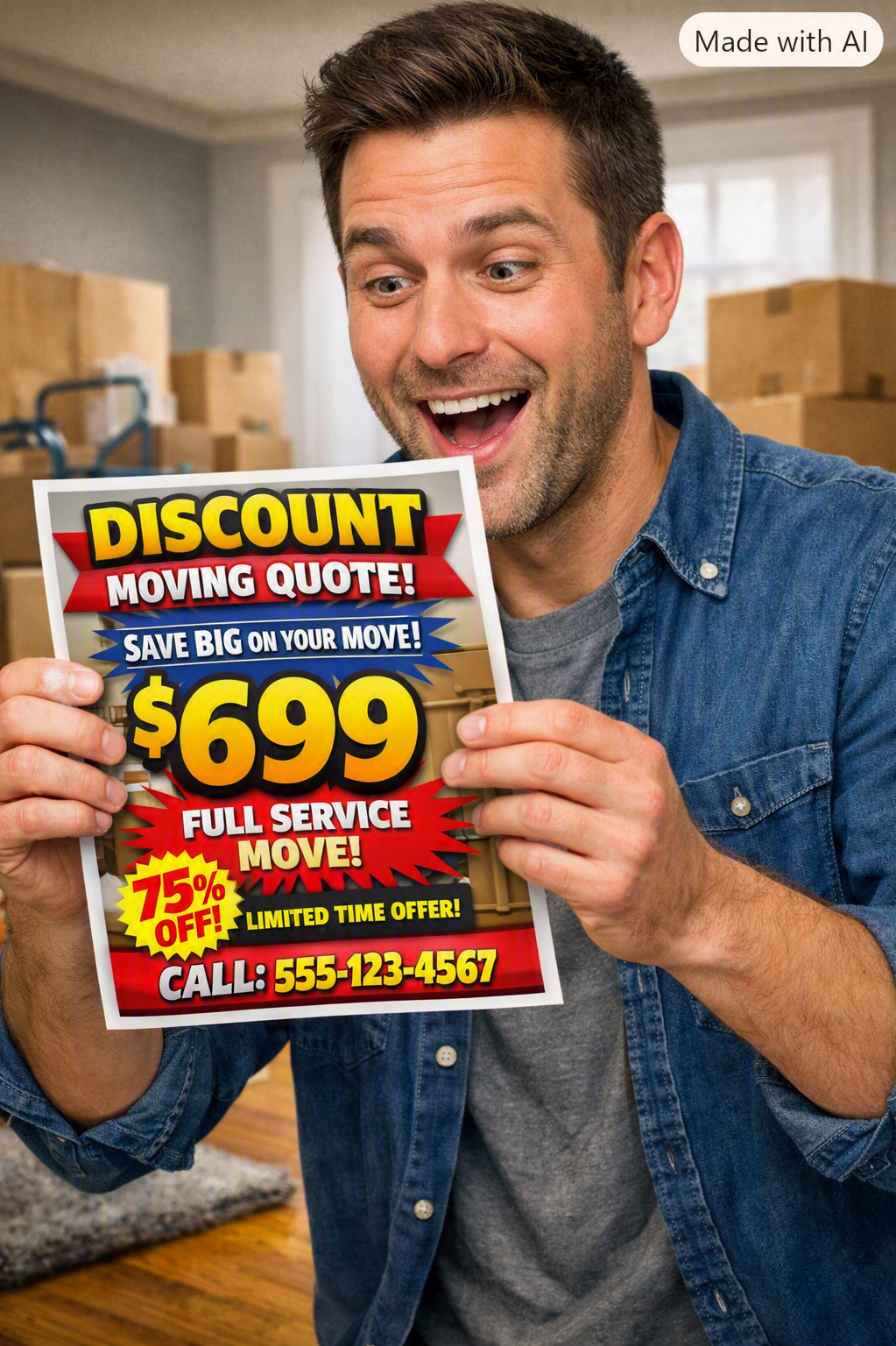 Picture of a man impressed with his saving on his moving quote.